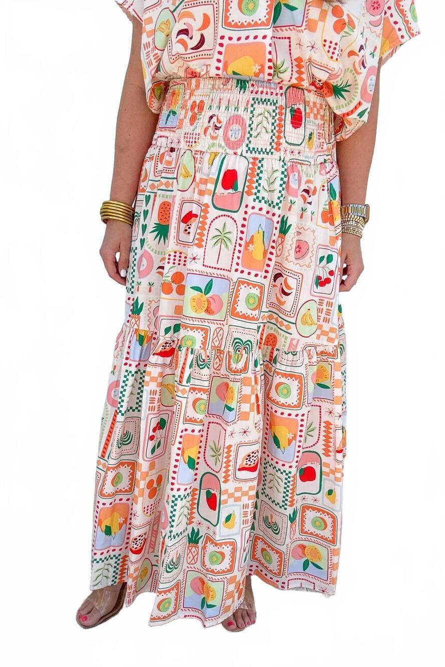 NEW KARLIE fruit basket skirt in pink